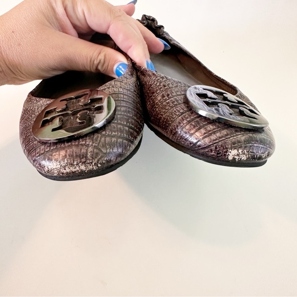 Tory Burch Snakeskin Minnie Ballet Flats Gray 6.5 - Picture 3 of 11